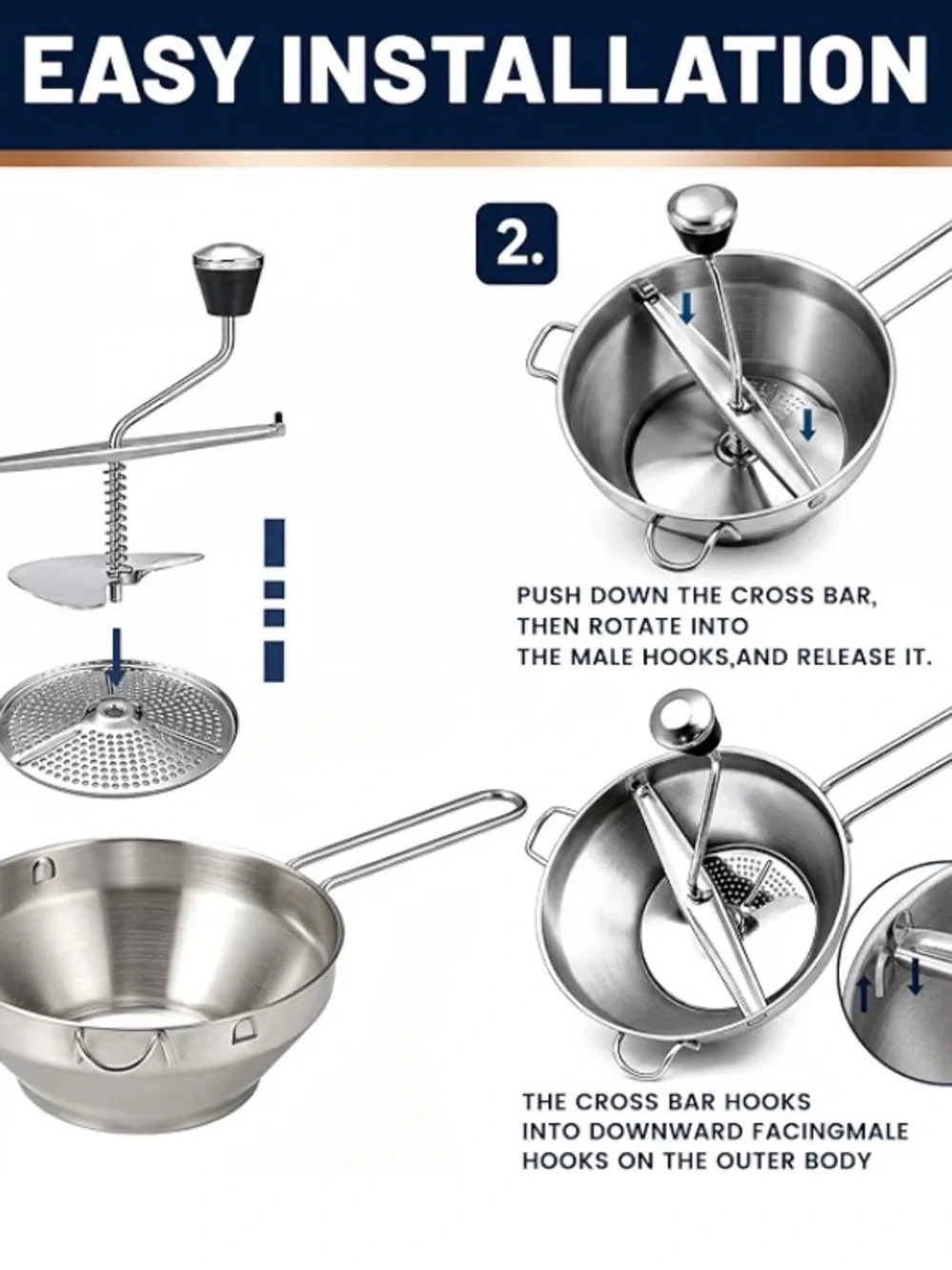 Stainless Steel Food Mill with 3 Interchangeable Discs